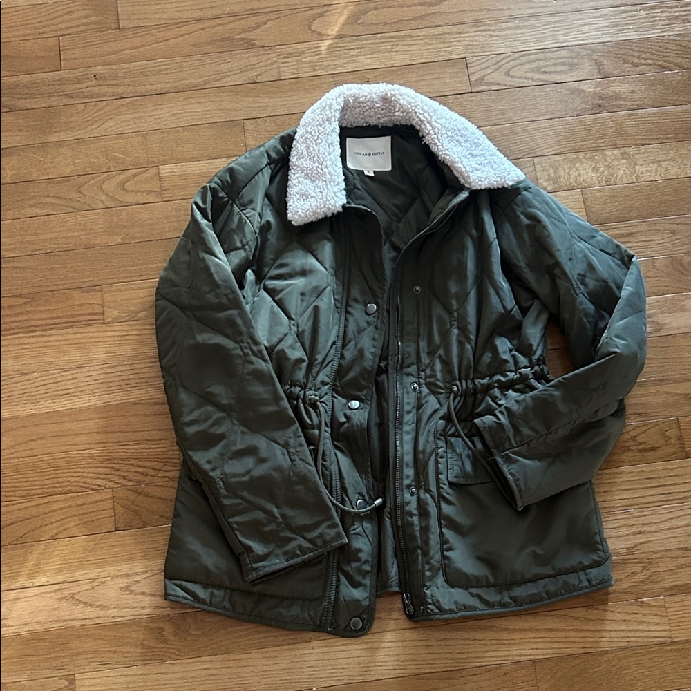 Thread & Supply Olive Quilted Jacket with Sherpa Collar